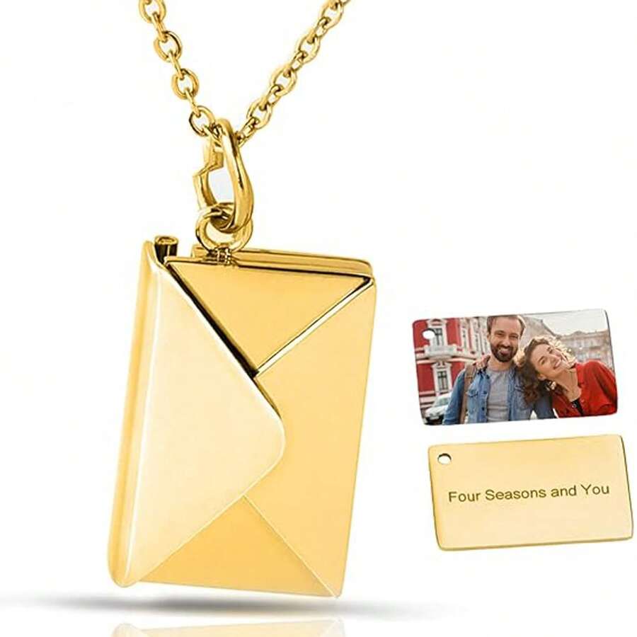 Envelope Shaped Locket Necklace Creative Titanium Steel Snake Bone Chain Necklace Jewelry Gift - Envelope - View 1