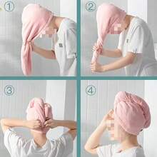 微纖維毛巾快乾頭髮包帽,強大的吸水性和柔軟的頭帶 - 粉色 - 查看 3