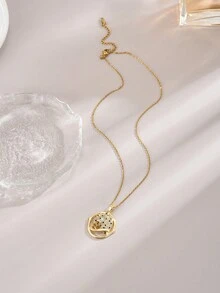 1pc Elegant Full Rhinestone Spotted Leopard Pendant Ladies Stainless Steel Necklace For Daily Wear - Gold - View 4