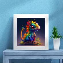 1pc 5d Colorful Lovely Small Dinosaur Pattern Diamond Painting Kit, Suitable For Beginners, Art Gift Diy Animal Diamond Embroidery Mosaic Handmade Artist Home Decor Painting (7.87in*7.87in) - Multicolor - View 4