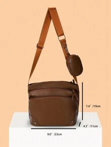 純色簡約優雅潮流新潮學校/通勤/休閒/旅行輕便親子斜背包 - 棕色 - 查看 3