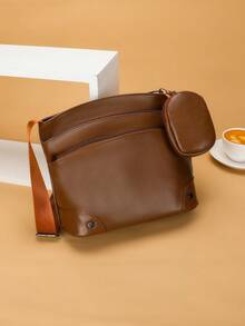 純色簡約優雅潮流新潮學校/通勤/休閒/旅行輕便親子斜背包 - 棕色 - 查看 5