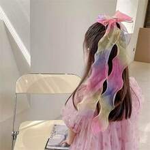 1入組女童發帶，蝴蝶結髮夾，長絲帶發飾 - 玫紅色 - 查看 4