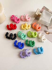 1 对个性化亚克力糖果色螺旋扭曲环耳环，适合女性日常佩戴 - J款式 - 查看 1