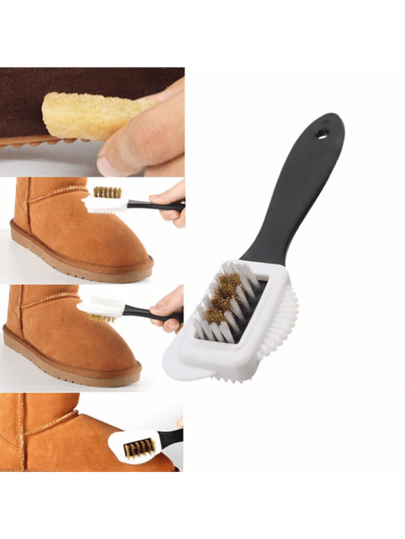 1pc Black S-Shaped Suede Cleaner Brush, Plastic Shoe Brush, 3-Side Brush For Suede & Nubuck, Snow Boot Cleaner Brush, Copper Wire Shoe Brush,Clothes Brush
