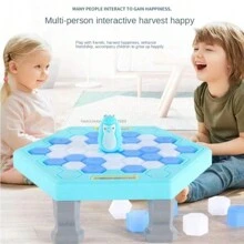 敲冰救小企鵝破冰玩具益智遊戲,有趣的企鵝陷阱互動室內桌遊,破冰救桌娛樂玩具禮物 - 藍色 - 查看 12