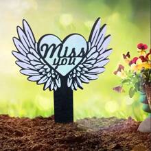 1 件木製天使翅膀心形紀念牌,適合墓園、花園、庭院、紀念碑、墓碑戶外裝飾,紀念親友、花園裝飾標誌 - 漸層青色 - 查看 3