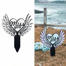 1 件木製天使翅膀心形紀念牌,適合墓園、花園、庭院、紀念碑、墓碑戶外裝飾,紀念親友、花園裝飾標誌 - 漸層青色 - 查看 5