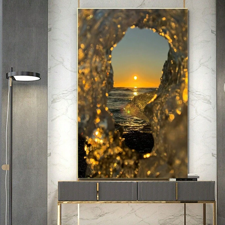 5d 風景 Diy 鑽石畫,圓形鑽石,海灘日出風景,無框家居裝飾工藝禮品,1 件 - 彩色 - 查看 1