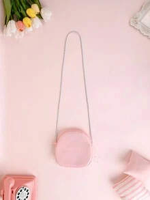 Metoo Tiramitu 1pc Girls' Princess Style Crown Pattern Shoulder Bag With White Glitter Polka Dot Composite Foil Material And Pleated Decoration, Perfect Gift For Girls - Pink - View 5