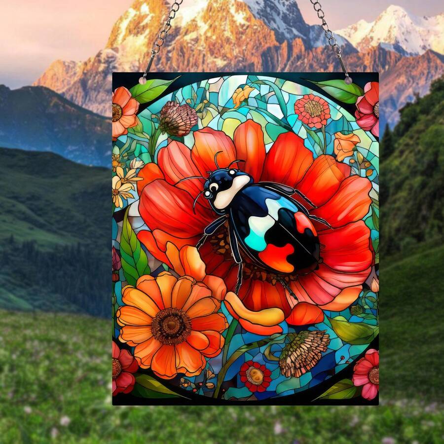 1PC Colorful Ladybird Suncatcher, Acrylic Window Hanging With Metal