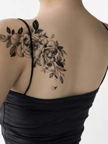 STARTTOOS 1pc Negro Flor Patrón Tatuaje Temporal Pegatina Para Brazo, Pecho, Abdomen, Espalda - Negro - Ver 5