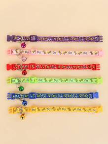 6 色狗/貓寵物項圈帶骨頭和五角星圖案和鈴鐺 - 彩色 - 查看 1