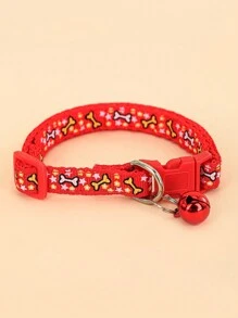 6 色狗/貓寵物項圈帶骨頭和五角星圖案和鈴鐺 - 彩色 - 查看 6