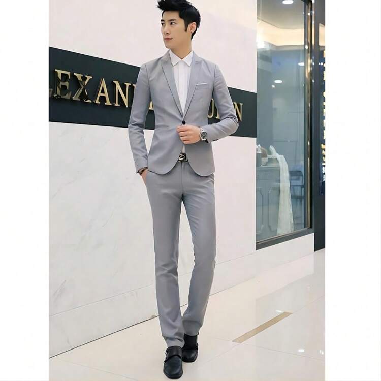 Saco Blazer Negro, Casual Hombre Moda, Confort Fit Premium - Gris Claro - Añade 4