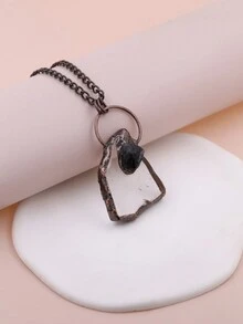 KEJIALAI 透明石英柱狀吊墜項鍊,焊接古銅色天然石英柱項鍊,鍍銅紅綠水晶點綴 - 紫晶 - 查看 14