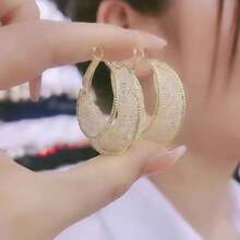 1對時尚奢華金線網&鑽石環耳環,具有獨特的設計感,適合女性日常佩戴 - 網鑽 - 查看 6