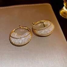 1對時尚奢華金線網&鑽石環耳環,具有獨特的設計感,適合女性日常佩戴 - 網鑽 - 查看 5