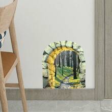 Calcomanía De Pared Removible Creativa Con Diseño De Cueva De Piedra En El Bosque Para La Decoración De Fondo De La Pared De La Sala De Estar - Verde - Ver 4