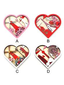 1pc, Valentine'S Day Ferris Wheel-Shaped Display Decoration, Romantic Wedding Supplies, Gifts, Love Home Decoration Wooden Heart Shaped Ornaments, Home Decor, Scene Decor, Theme Party Decor Art Craft - Multicolor - View 2