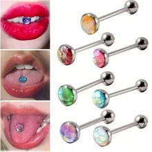 1只彩色舌頭耳環,無鎳,不銹鋼,彩色外觀,輕便的不銹鋼材質適用於日常派對裝飾 - 彩色 - 查看 1