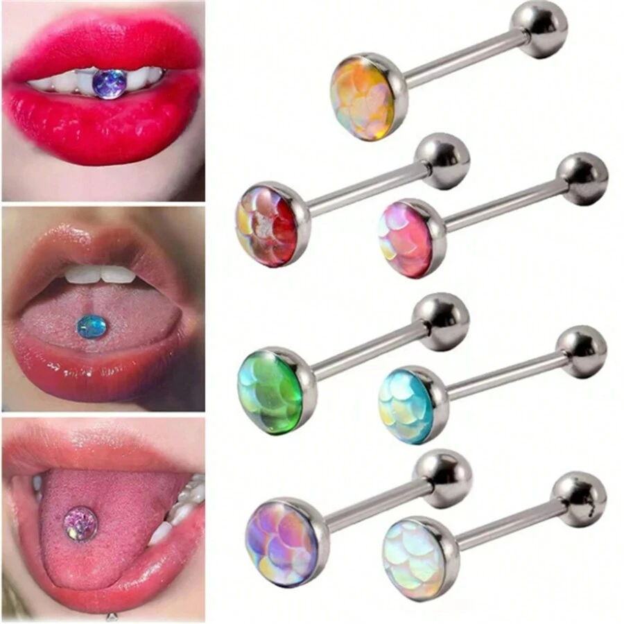 1只彩色舌頭耳環,無鎳,不銹鋼,彩色外觀,輕便的不銹鋼材質適用於日常派對裝飾 - 彩色 - 查看 1