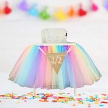 半歲一周年生日彩虹寶寶粉色芭蕾裙高腳椅裝飾,派對用品 - 五顏六色 - 查看 1