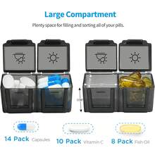 月裝藥盒,30天,每天2次,日夜用,行旅用4週,31天藥盒醫藥購物篮、維他命、魚油、保健補品 - 黑色 - 查看 4