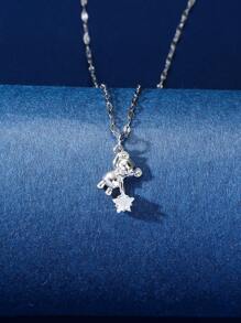 1pc European & American Style Classic Three Color Options Copper Teddy Bear Pendant With Stainless Steel Chain Necklace, Suitable For Women's Daily Wear - Pink - View 2