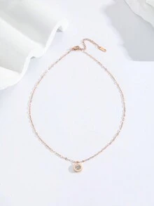 1pc Fashionable Jewelry Stainless Steel 18k Gold Plated Roman Numeral Circle Pendant Necklace With Rhinestone Inlay, Suitable For Women's Parties, Daily Wear - Multicolor - View 8