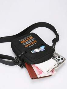 男士小号斜挎包，单肩迷你小号单肩包，斜挎小背包，轻便的男孩斜挎包，多功能，防水，适合学校户外，时尚，男士礼物，单肩包斜挎包侧包方形包黑色包，适合旅行度假，情人节男士礼物 - 黑色 - 查看 5