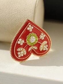 1pc Vintage Exquisite Alloy Heart Shaped Rhinestone Inlaid Clothes & Bag & Brooch Pin - Red - View 3