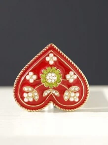 1pc Vintage Exquisite Alloy Heart Shaped Rhinestone Inlaid Clothes & Bag & Brooch Pin - Red - View 4