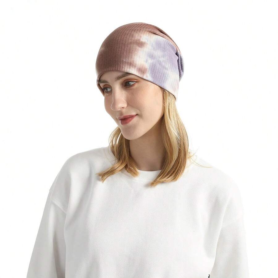 Spring & Autumn Gradient Tie-Dye Pile Hat For Outdoor Sports, Climbing, Warm Headgear With Ear Protector - Coffee Brown - View 1