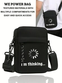 男士小号斜挎包、单肩迷你小号单肩包、斜挎小背包、轻便男孩斜挎包、多功能、防水、适合学校户外、时尚、男士礼物单肩包斜挎包侧包方形包黑色包适合旅行度假动漫搞笑情人节男士礼物 - 黑色 - 查看 1