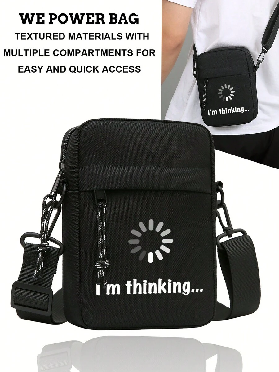 男士小号斜挎包、单肩迷你小号单肩包、斜挎小背包、轻便男孩斜挎包、多功能、防水、适合学校户外、时尚、男士礼物单肩包斜挎包侧包方形包黑色包适合旅行度假动漫搞笑情人节男士礼物 - 黑色 - 查看 1