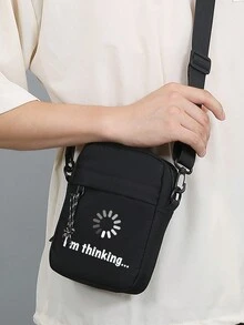 男士小号斜挎包、单肩迷你小号单肩包、斜挎小背包、轻便男孩斜挎包、多功能、防水、适合学校户外、时尚、男士礼物单肩包斜挎包侧包方形包黑色包适合旅行度假动漫搞笑情人节男士礼物 - 黑色 - 查看 3