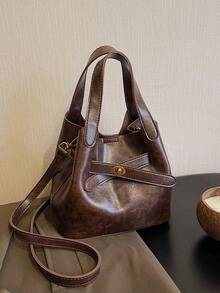 設計師卡其色女包,2023新穎復古秋冬手提袋,可肩背/斜跨/手提三用 - 咖啡棕 - 查看 1