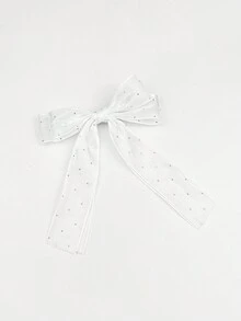 1入款白色鑽石紗綢優雅時尚蝴蝶結扣短吻鱷魚夾，可當頭飾或禮物送給朋友、女友，適用於日常、街拍和度假，四季皆宜 - 白色 - 查看 2