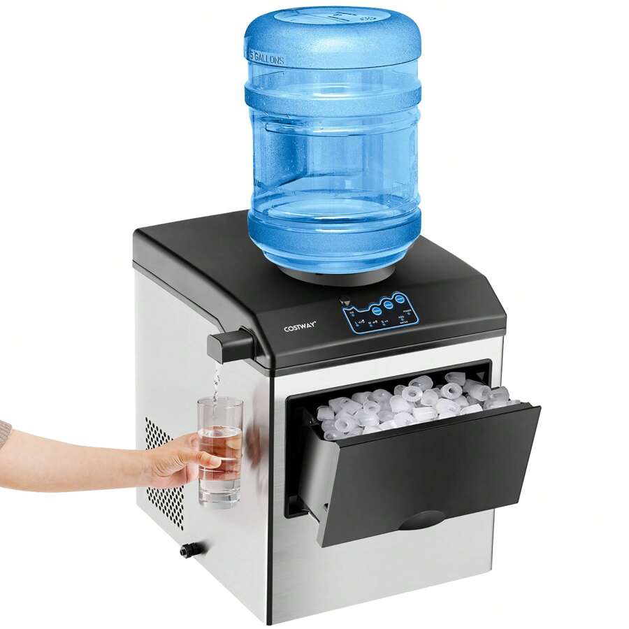 2-In-1 Stainless Steel Countertop Ice Maker Water Dispenser 48Lbs/24H W/ Scoop - Bạc - Xem 1