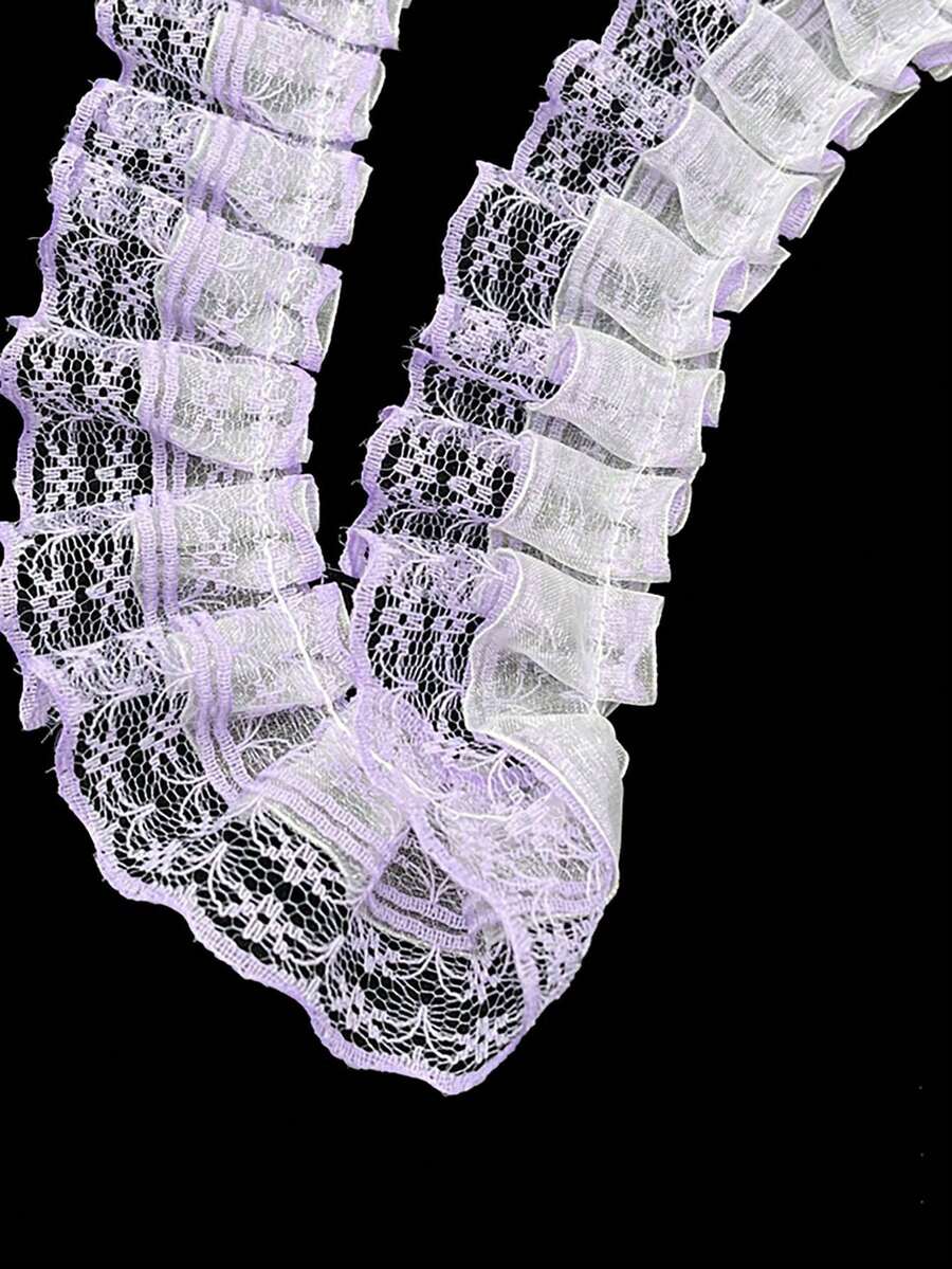 4.5 公分百褶衣服蕾絲邊框材質娃娃連身裙 Diy 裙子裝飾雙層網絲帶,均碼 - 淡紫色 - 查看 1
