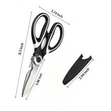 厨房剪刀 重型不锈钢烹饪剪刀 多用途锋利加厚剪刀 适用于切割肉类、食物、鱼类和家禽，可用洗碗机清洗 - 黑與白 - 查看 2