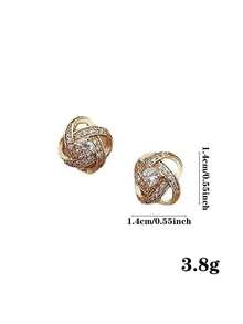 1pc Hollow Cross Design Geometric Round Earrings With Rhinestone Decor Elegant Women's Ear Studs - Gold - View 6