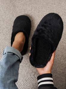 男士家居室內保暖拖鞋,防滑軟底,靜音地板拖鞋 - 黑色 - 查看 3