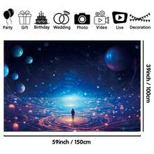 星系掛毯,適用於卧室客廳宿舍裝飾,59x39英寸,帶有酷炫的星雲太空主題 - 藍色 - 查看 2
