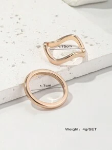 2pcs European And American Fashion Simple Alloy Geometric Glossy Round Women's Rings, For Daily Wear - Rose Gold - View 3