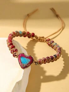 1pc Stone Heart Braided Bracelet, Sweet Style For Women's Daily Wear - Woven Bracelet - View 13