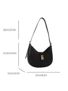 1pc Girls' Solid Color Crescent Shaped Shoulder Crossbody Bag With Zipper Closure, Suitable For Daily Use - Black - View 2