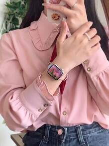 1pc Apple Watch Strap, Minimalist Multicolor Thin Slim Pure Blue & Pink Splicing Leather Watch Strap,Compatible With Apple Watch Band 9 8 Se 7 6 5 4 3 2 1 Ultra2/1, Compatible With 38mm 40mm 41mm 42mm 44/45mm,Cute Affordable Watch Strap For Girls, Applewatch Band - Multicolor - View 8