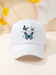 1pc White Butterfly Printed Baseball Cap, Outdoor Adjustable Sun Protection Casual Cap, Suitable For Spring, Autumn, Travel, Beach, Vacation, Men's Hat In Y2k Style - White - View 2